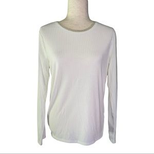 NWOT ALANIZ white Crew neck long sleeve shirt top With golden neckline M